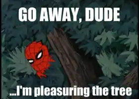 Go Away Dude Im Pleasuring The Tree - Spiderman hiding in tree branches